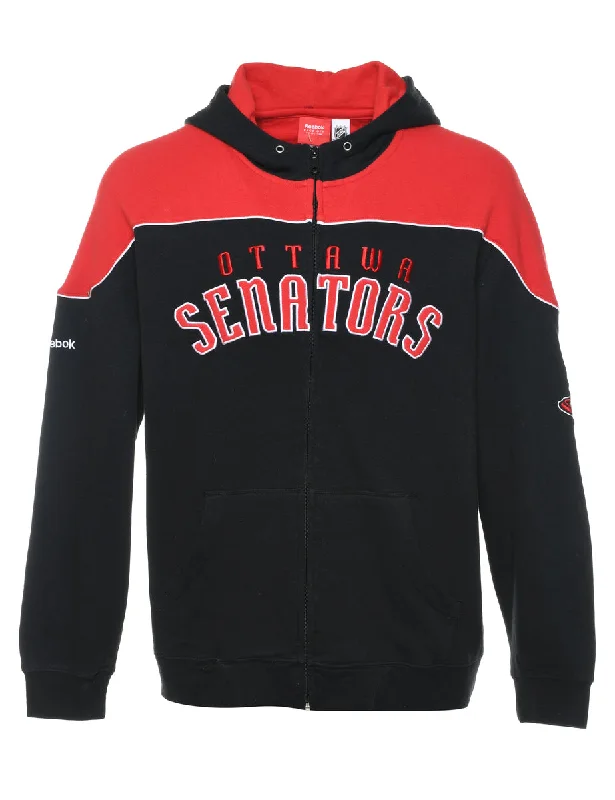 Black Ottawa Senators Printed Hoodie - L Hoodie with Hem Lace Feminine Delicate