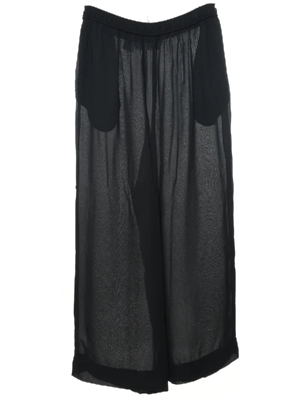 Flared-Leg Black Sheer Trousers - W34 L27 Trousers Gym Athletic