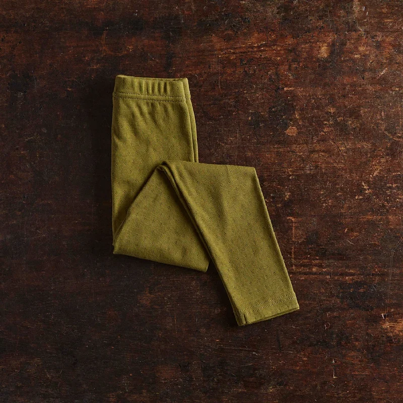 Finch Leggings - Cotton Pointelle - Olive Trendy Colorblock Print Leggings