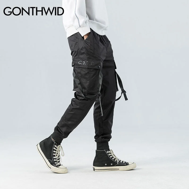 GONTHWID Side Pockets Ribbon Buckles Cargo Harem Pants 2023 Hip Hop Casual Joggers Pants Streetwear Sweatpants Trousers Trousers Elastic Waist Soft GONTHWID Side Pockets Ribbon Buckles Cargo Harem Pants 2023 Hip Hop Casual Joggers Pants Streetwear Sweatpants Trousers Trousers Elastic Waist Soft