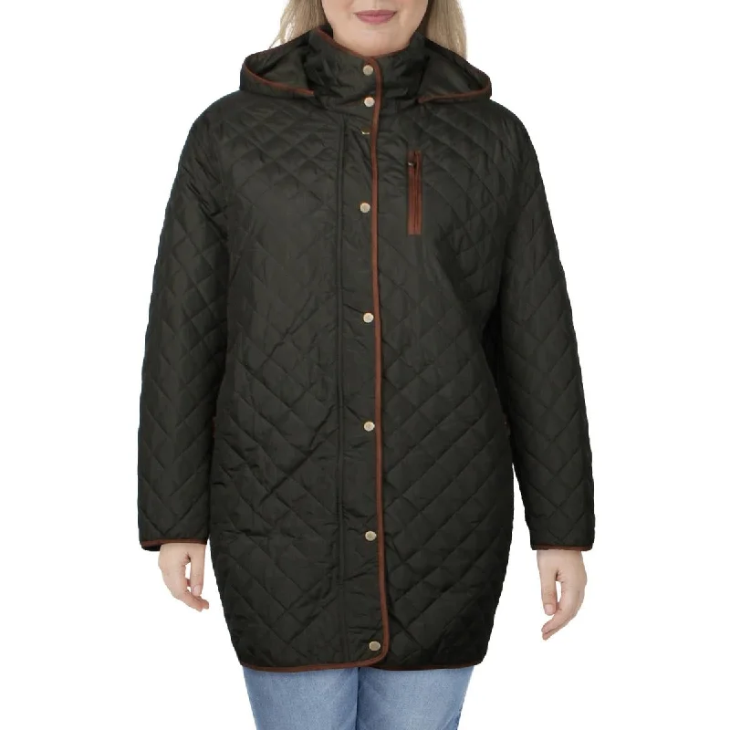 Lauren Ralph Lauren Womens Plus Lightweight Cold Weather Quilted Coat Trench Raincoat Windbreaker
