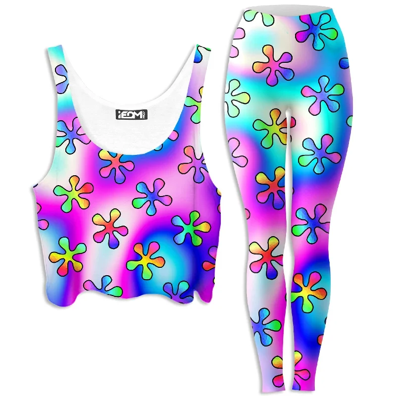 Groovy Trip Crop Top and Leggings Combo Striped Floral Plaid