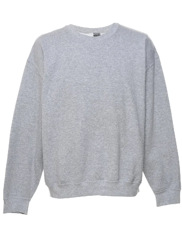 Light Grey Plain Sweatshirt - L Hoodie with Hem Lace Feminine Delicate