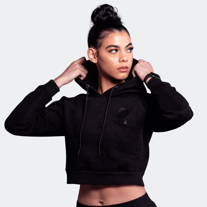 Identity Crop Hoodie - Black Hoodie with Double Zipper Versatile Adjustable