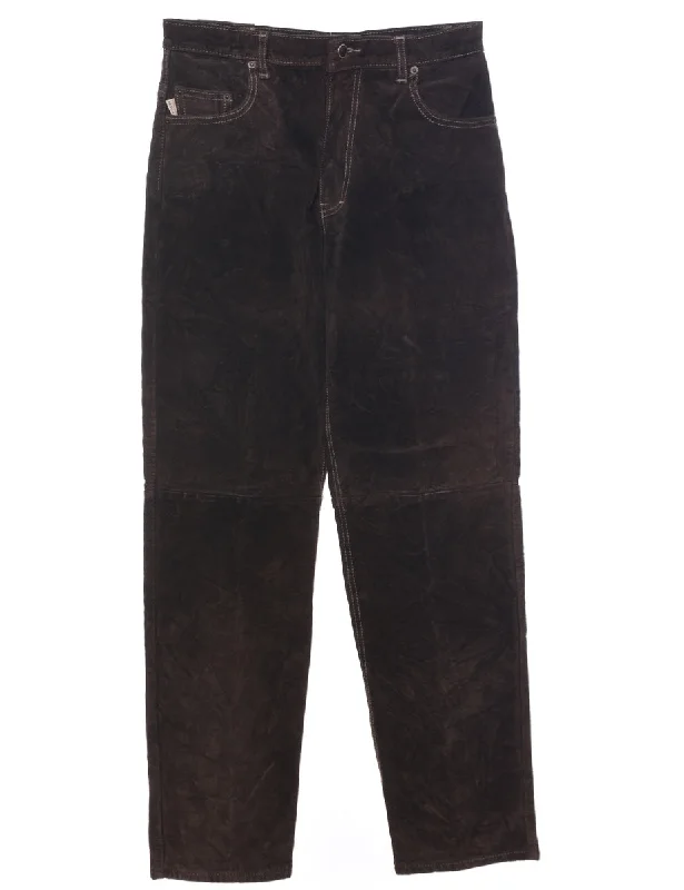 Dark Brown Suede Trousers - W30 L32 Trousers Modern Contemporary