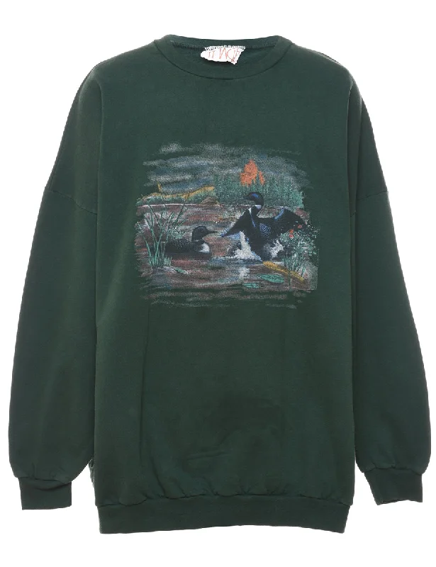 Dark Green Landscape Design Printed Sweatshirt - XL Hoodie with Zipper Versatile Modern Dark Green Landscape Design Printed Sweatshirt - XL Hoodie with Zipper Versatile Modern