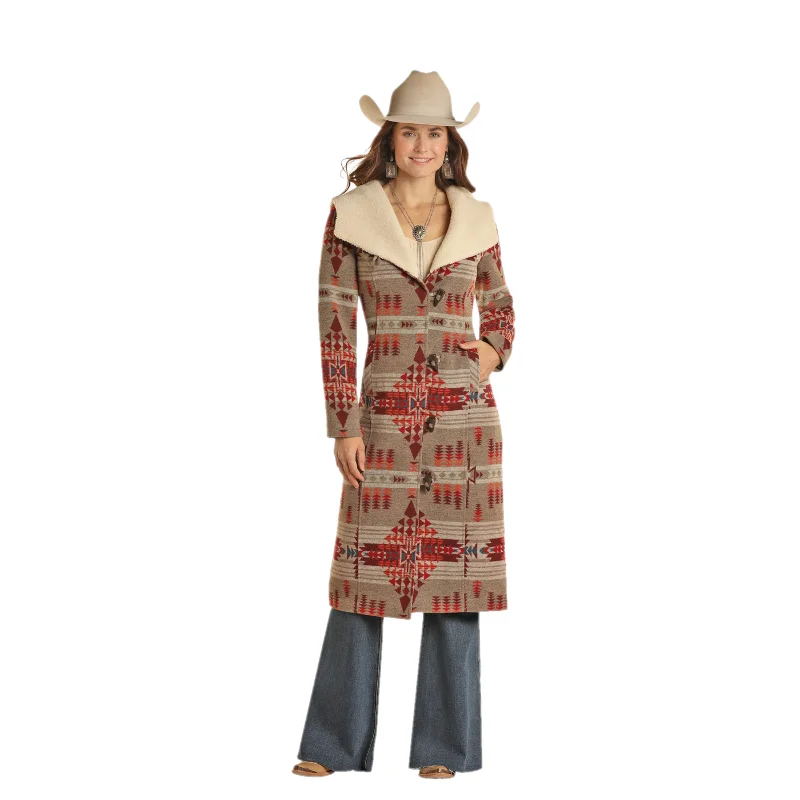 Powder River Outfitters Ladies Aztec Long Wool Taupe Coat DW92C01498 Cape Coat Herringbone Coat Tweed Coat Powder River Outfitters Ladies Aztec Long Wool Taupe Coat DW92C01498 Cape Coat Herringbone Coat Tweed Coat