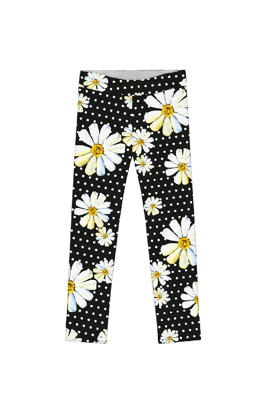 He Loves Me Lucy Black Daisy Flower Print Legging - Girls Stylish Stretch Print Leggings