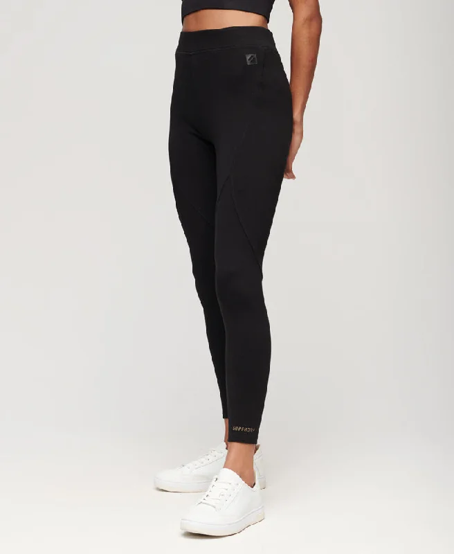 Code Tech High Waist Leggings | Black/Gold Trendy Leather-Look Workout Leggings