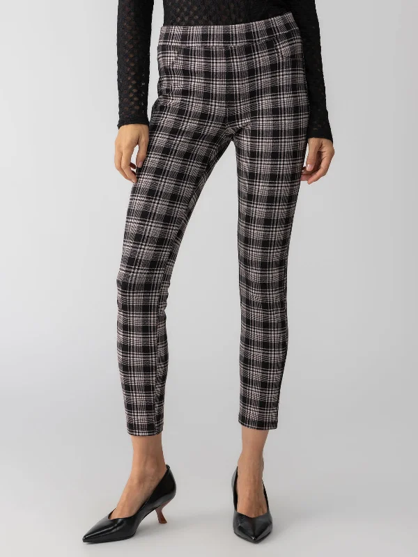 Runway Semi High Rise Legging Almond Plaid Comfortable Tummy Shaping Leggings