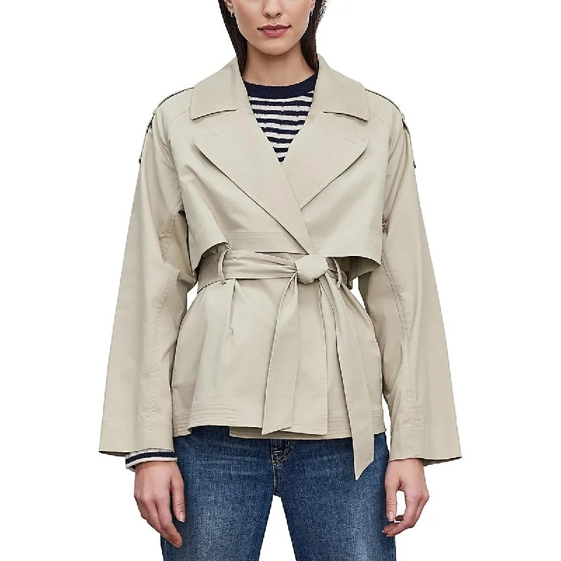 VELVET BY GRAHAM & SPENCER Womens Belted Cotton Trench Coat Solid Print Jacquard