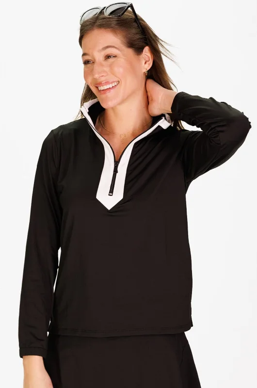 The Active Tory Pullover in Black & White Trim Tight Sleeve Top