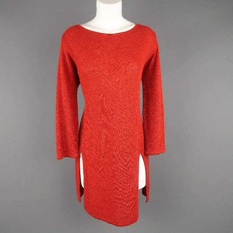 RALPH LAUREN Size L Red Linen Knit Boat Neck Slit Hem Tunic Pullover Short Sleeve Top RALPH LAUREN Size L Red Linen Knit Boat Neck Slit Hem Tunic Pullover Short Sleeve Top