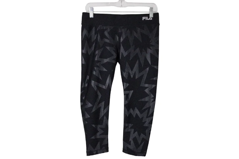 Fila Performance Black Pattern Capri Legging | S Fashionable Embroidered Detail Leggings Fila Performance Black Pattern Capri Legging | S Fashionable Embroidered Detail Leggings