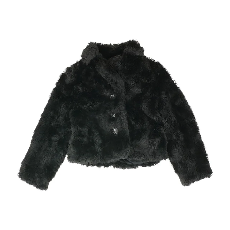Black Solid Fur Coat Striped Polka Dot Solid