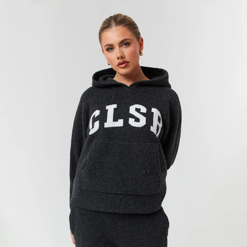 Knit Hoodie | Charcoal Marl Hoodie with Neon Bright Vibrant