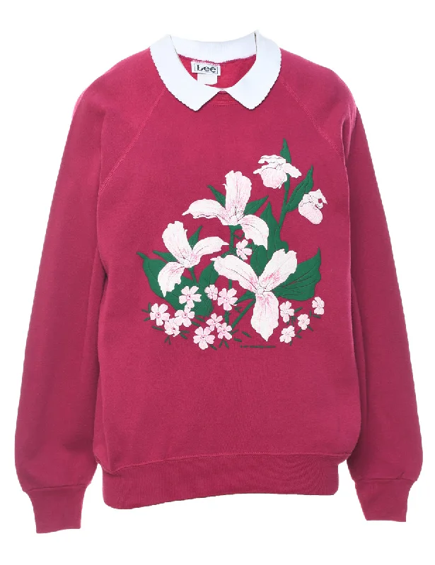 Lee Floral 1990s Sweatshirt - L Hoodie with Illustration Artistic Creative