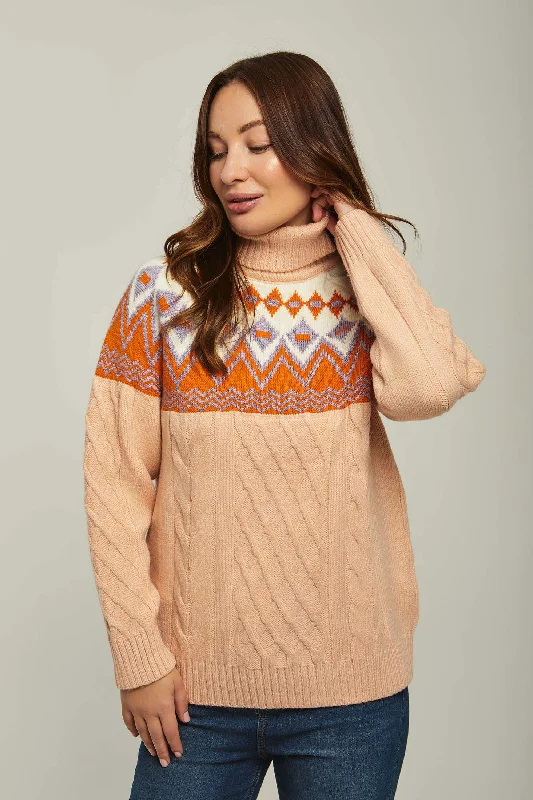 Women Pullover High Neck Jacquard Multicolor Square Neck Pullover