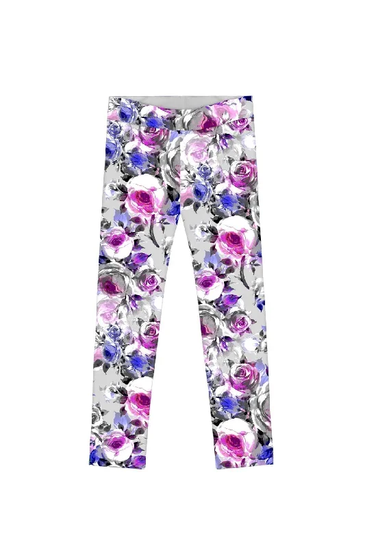 Floral Touch Lucy Cute Grey Floral Printed Leggings - Girls Trendy Cold Weather Tights