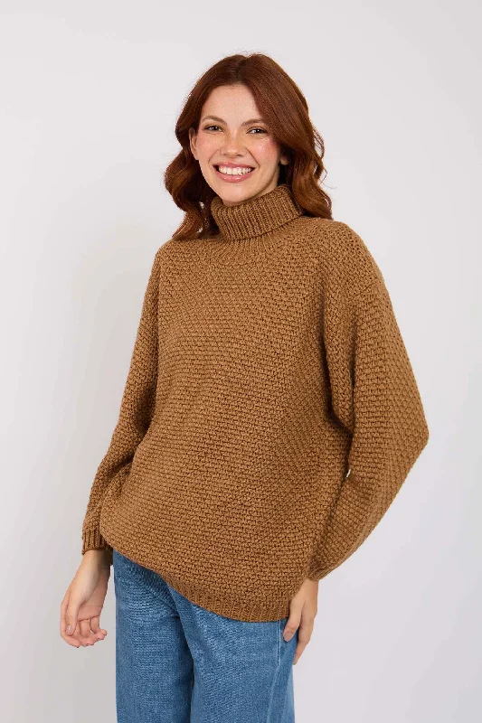 Women High Neck Knotted Pullover Beige Boyleg Sleeve Pullover