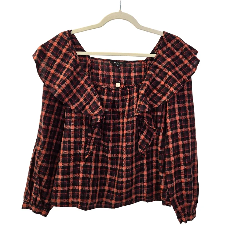 NWT Madewell Plaid Ruffled Square-Neck Crop Top Size Medium Rayon Velvet Corduroy