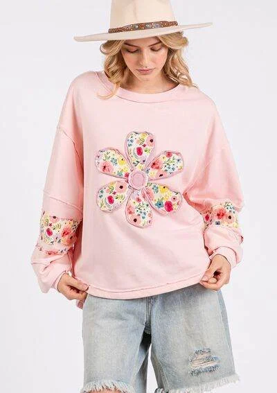 SAGE + FIG Daisy Patch Applique Long Sleeve Sweatshirt Hoodie with Tie-Dye Psychedelic Retro SAGE + FIG Daisy Patch Applique Long Sleeve Sweatshirt Hoodie with Tie-Dye Psychedelic Retro