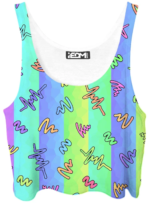 Trippy Doodles Crop Top Denim Fabric Leather Fabric Suede Fabric