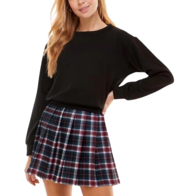 KINGSTON GREY - Plaid Pleated Sweatshirt Dress Hoodie with Elastic Cuffs Stretchable Comfortable KINGSTON GREY - Plaid Pleated Sweatshirt Dress Hoodie with Elastic Cuffs Stretchable Comfortable