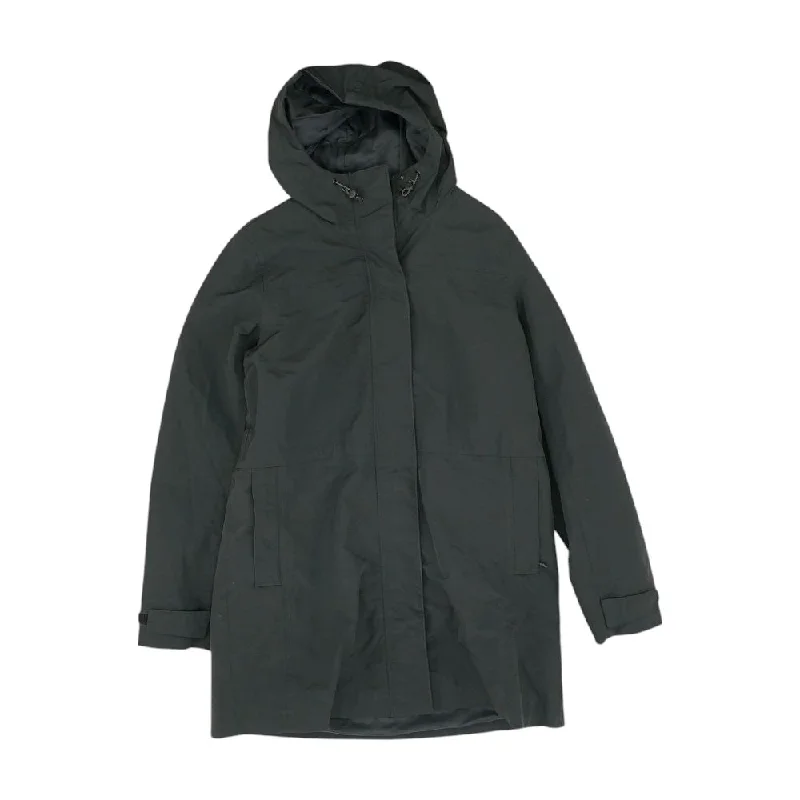 Black Solid Rain Coat Peter Pan Collar Cowl Neck Turtleneck