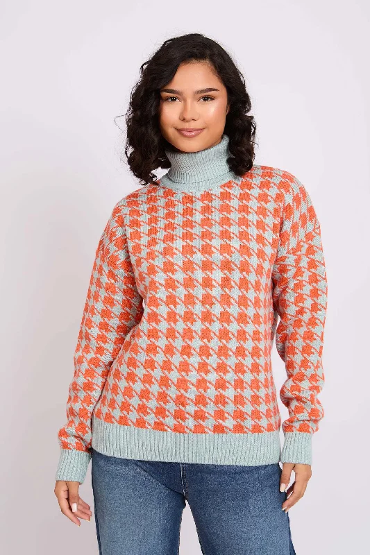 Women Pullover Loose Fit High Neck Grey Thin Wool Pullover