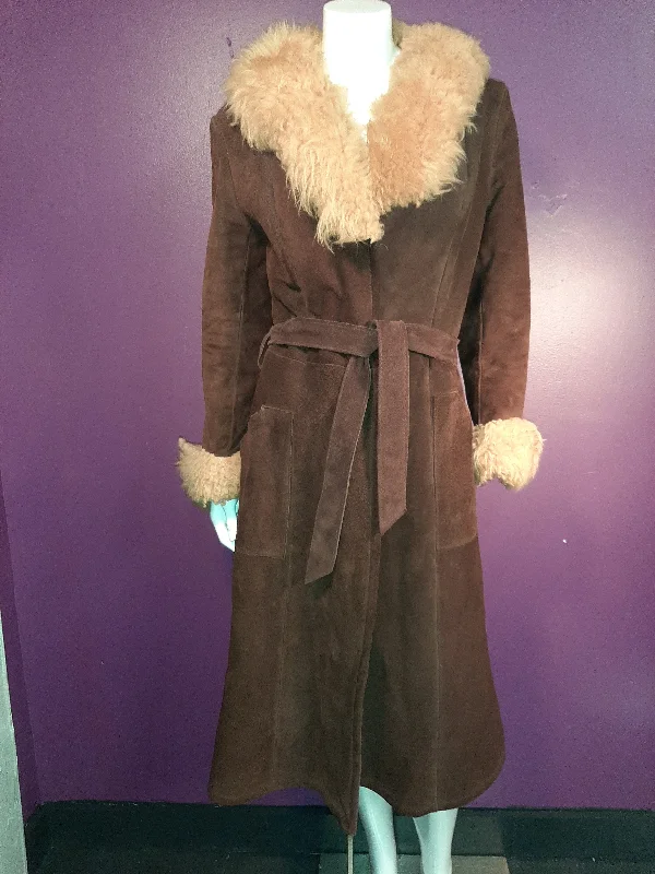 Long Suede Vintage Coat Collared Crew Neck Turtle Neck