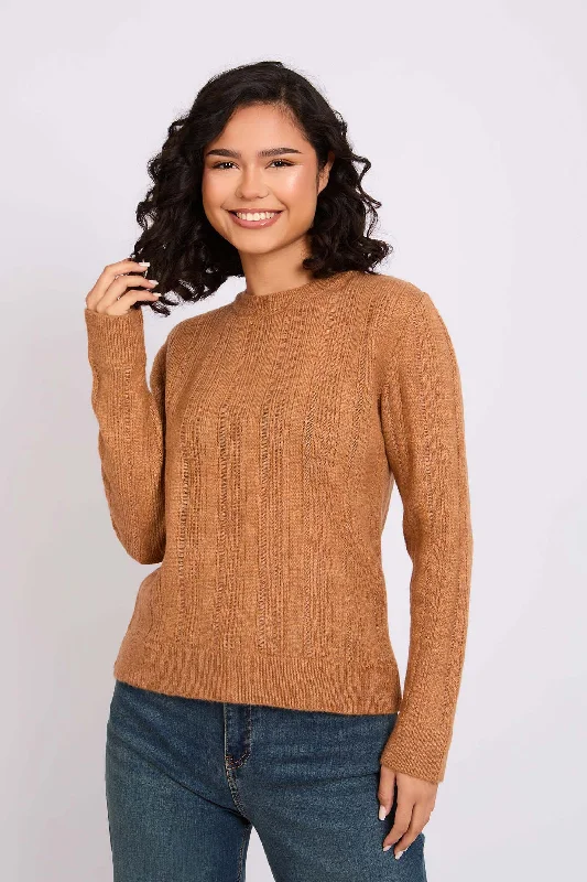Women  Pullover Regular Brown Slouchy Comfort Pullover