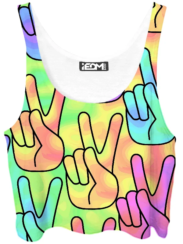 Trippy Peace Signs Crop Top Chenille Blend Fleece Blend Nylon Blend