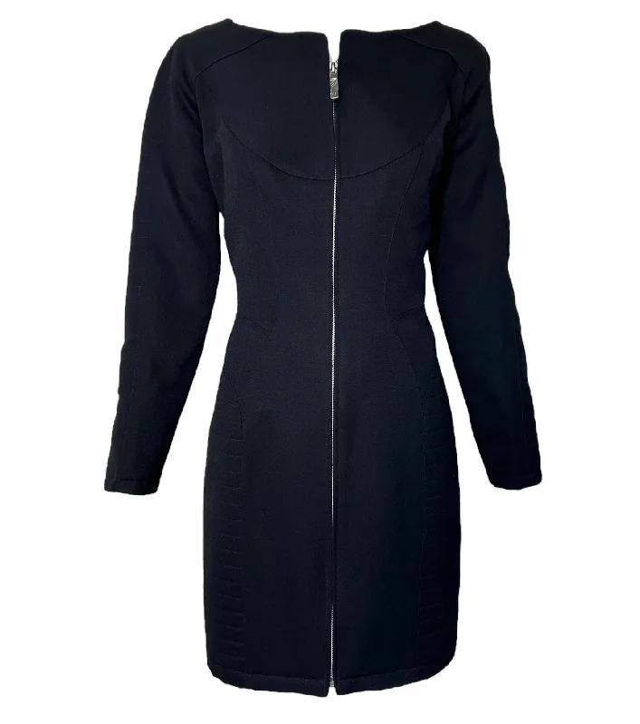 Thierry Mugler Late 80s Black Structured Quilted Long Sleeve Coat Dress Asymmetrical Diagonal princess Thierry Mugler Late 80s Black Structured Quilted Long Sleeve Coat Dress Asymmetrical Diagonal princess