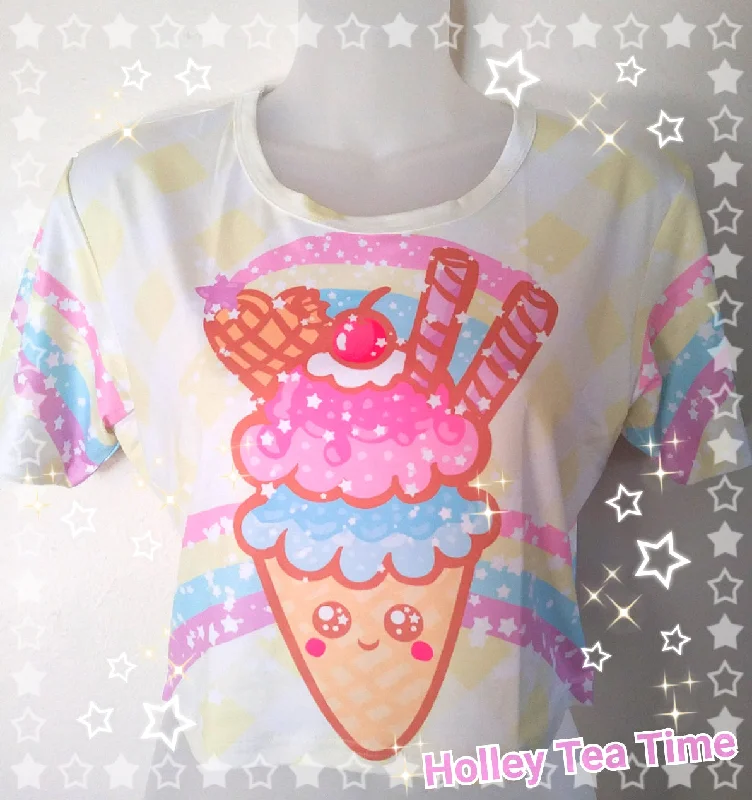 Ice Cream Picnic Cotton Crop Top [made to order] Seamless Knitted Crochet