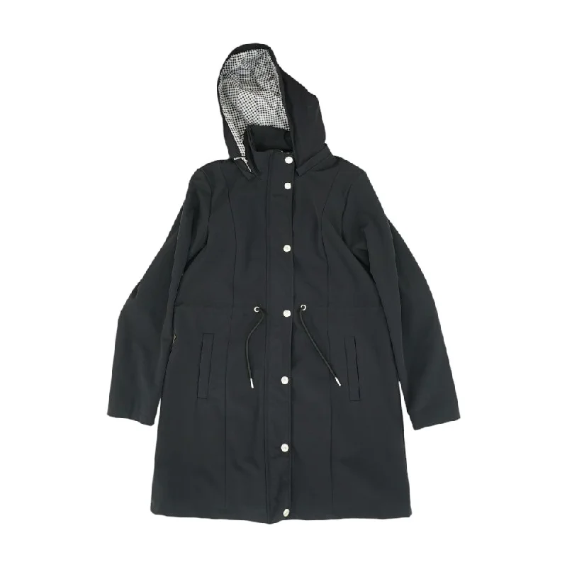 Black Solid Coat Hook-and-Loop Buckled Tied