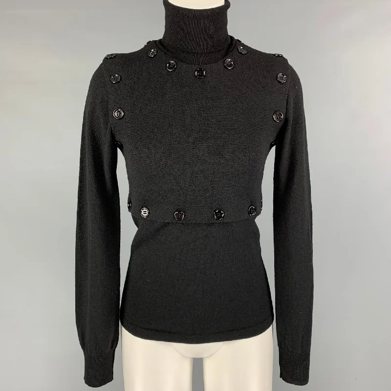 DOLCE & GABBANA Size 4 Black Virgin Wool &  Polyester Solid Pullover dolman Sleeve Top