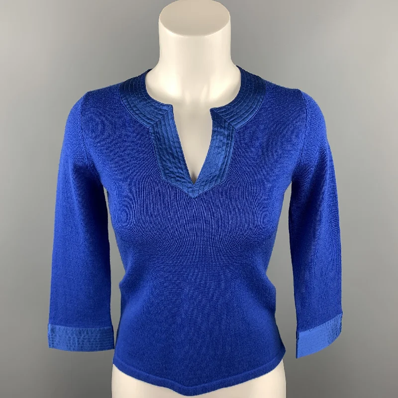 SHANGHAI TANG Size S Blue Knitted Wool Pullover Crew Neck Wool