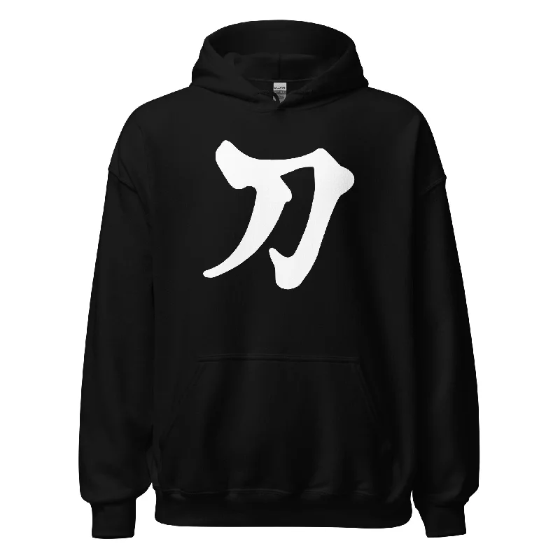 Sword Japanese Kanji Symbol Letter Pullover Hoodie Sweatshirt Keyhole Neck Pullover
