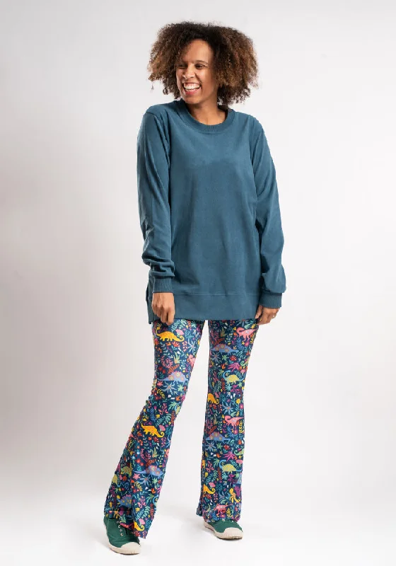 Teal Longline Popsy Sweatshirt Hoodie with Batwing Sleeves Loose Dramatic