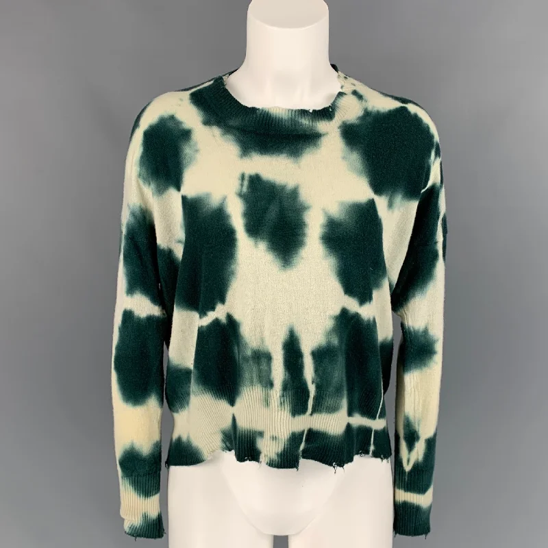 PRIVE' 45 Size S Green & Cream Tie Dye Cashmere Pullover Peter Pan Collar