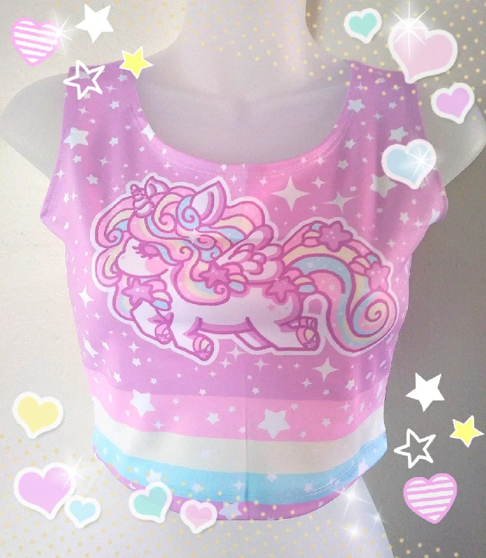 Rainbow Stardust Unicorn Crop Top [Made To Order] Polka Dot Checkered Tartan