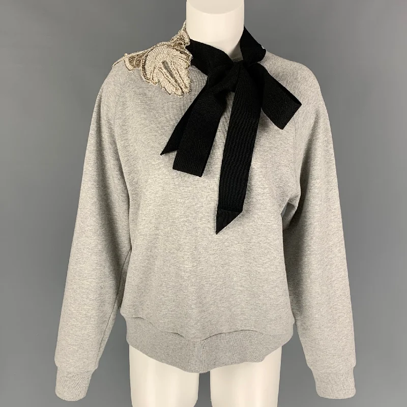 DRIES VAN NOTEN Size XS Grey Black Cotton Beaded Black Ribbon Pullover Saggy Sleeve Comfort