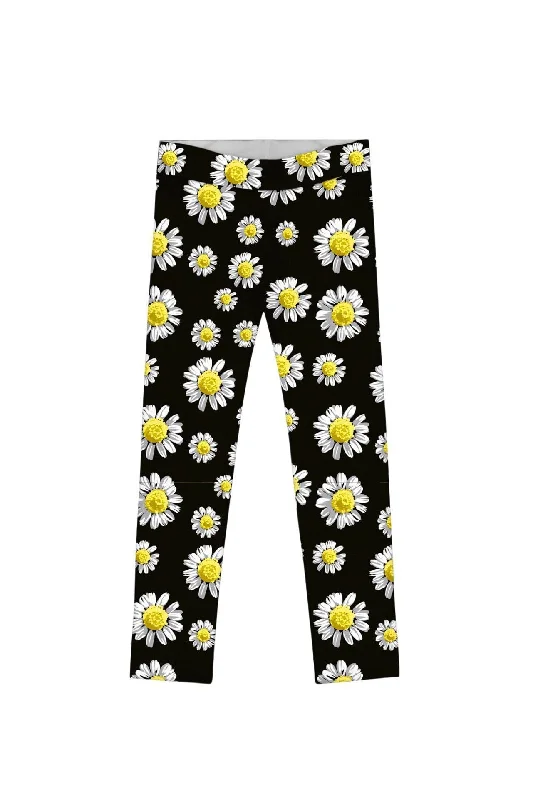 Little Oopsy Daisy Lucy Cute Black Floral Print Legging - Girls Fashionable Ribbed Knit Leggings