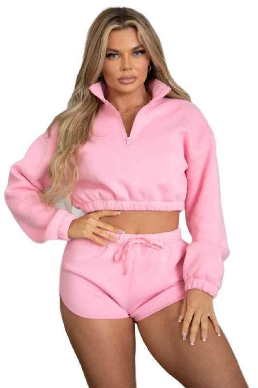 TIC TOC - Amilee - Cropped Pullover Half Zip Up Sweatshirt Shawl Collar Sweater