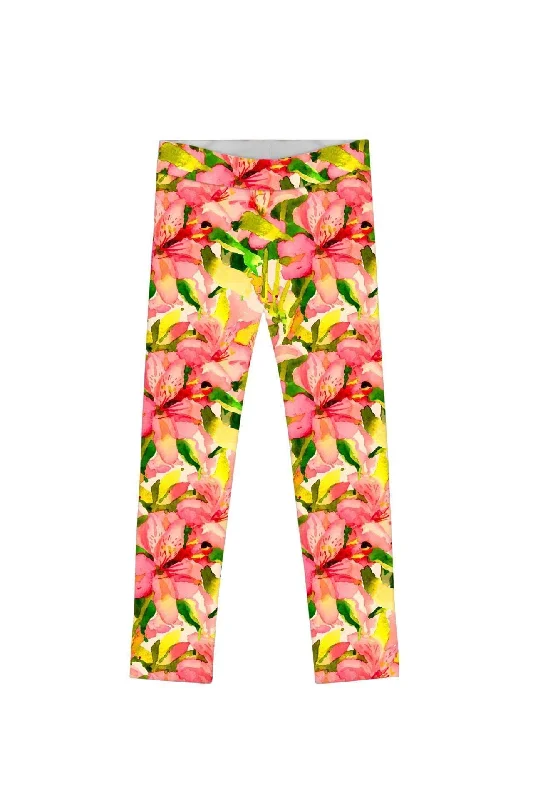 Havana Flash Lucy Colorful Floral Print Knit Leggings - Girls Comfortable Slim Fit Leggings
