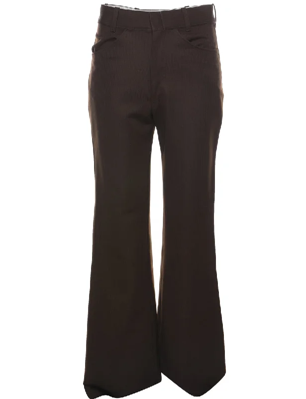Dark Brown Flared Trousers - W28 L32 Trousers Summer Linen