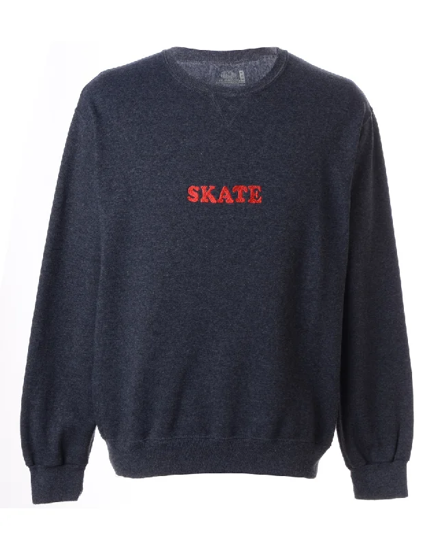 Label Skate Embroidered Sweatshirt Hoodie with Hidden Zipper Minimalist Clean