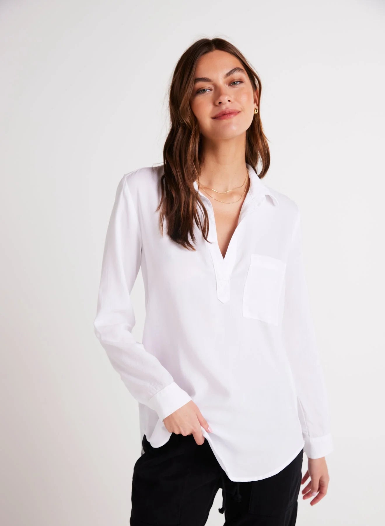 Bella Dahl Long Sleeve Pullover Tunic - White Solo Sleeve Pullover