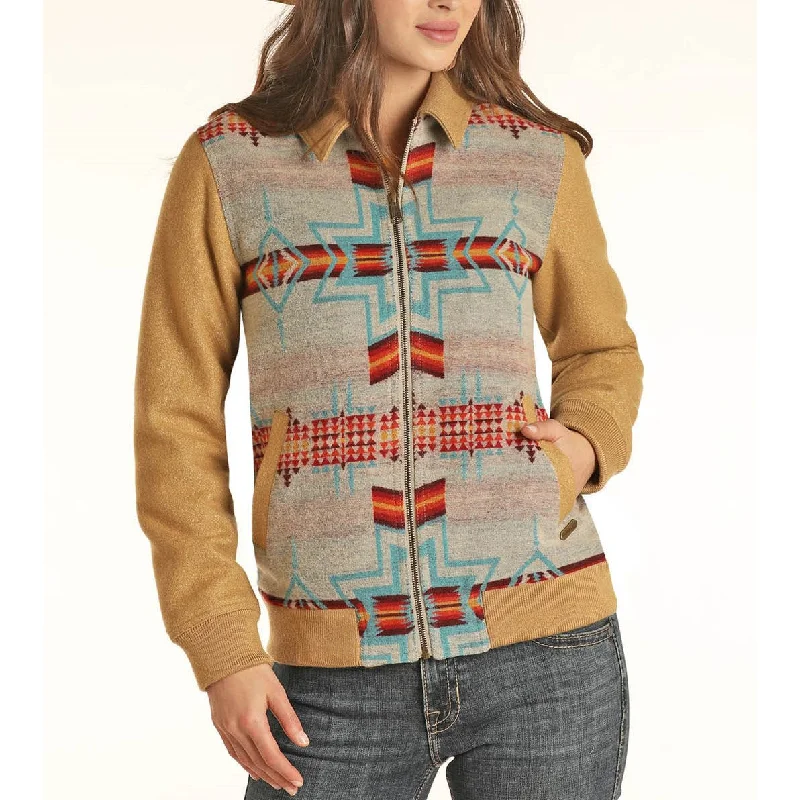 Powder River Ladies Aztec Natural Jacquard Bomber Coat 52-1020-12 Tie-Waist Belted Drawstring Powder River Ladies Aztec Natural Jacquard Bomber Coat 52-1020-12 Tie-Waist Belted Drawstring